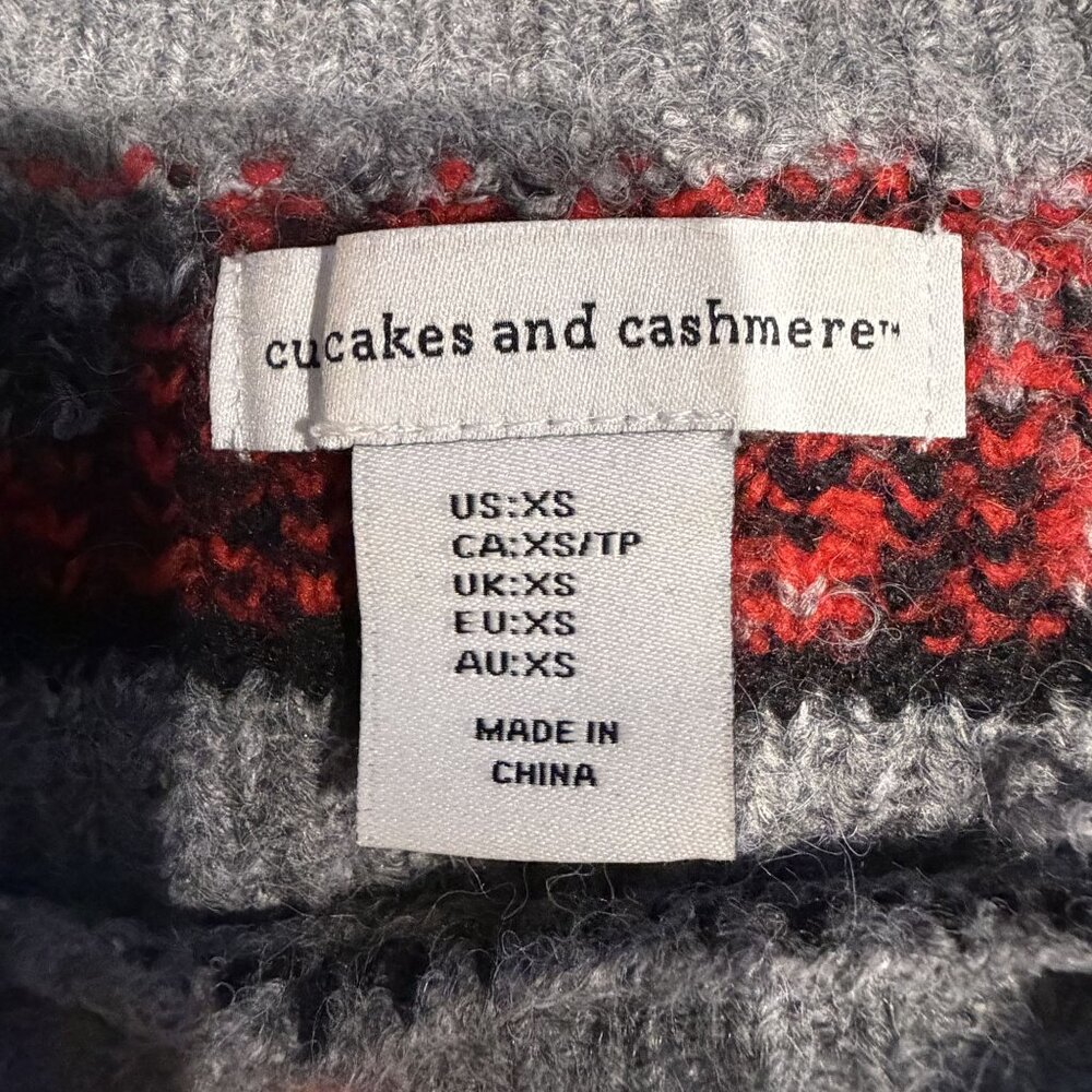 Cupcakes & Cashmere Gray Sweater Red Hearts & Love Script Pattern XS Acrylic Ble - Picture 3 of 9